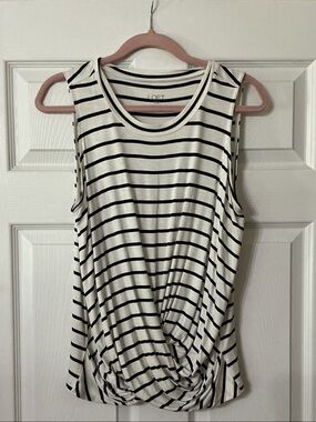 LOFT White & Black Striped Twist-Hem Tank